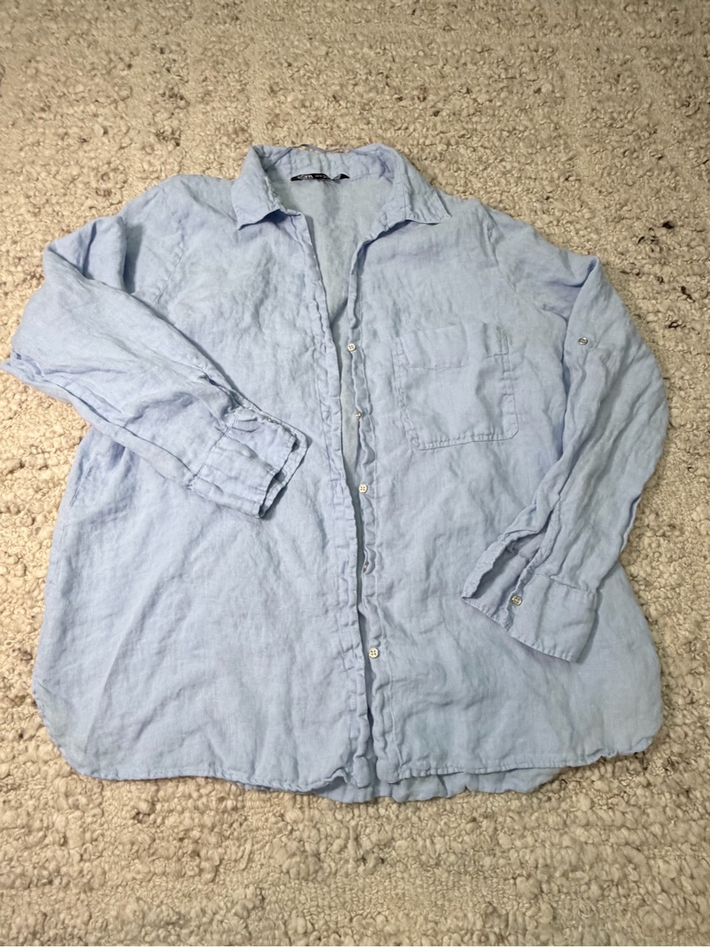 ZaraLight Blue Linen Button-Up Shirt - Casual Long Sleeve
